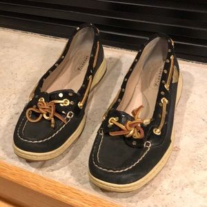 Sperry Angelfish metallic gold dot boat shoe, Sz 8